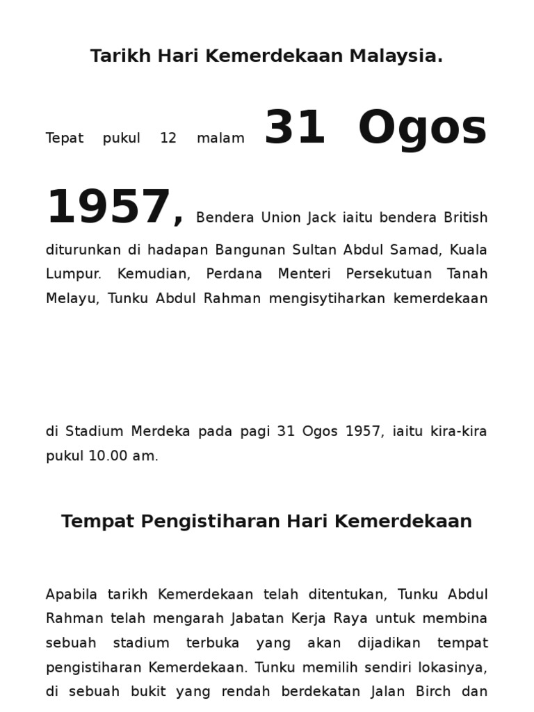 Tarikh Kemerdekaan Malaysia 31 Ogos 1957 | PDF
