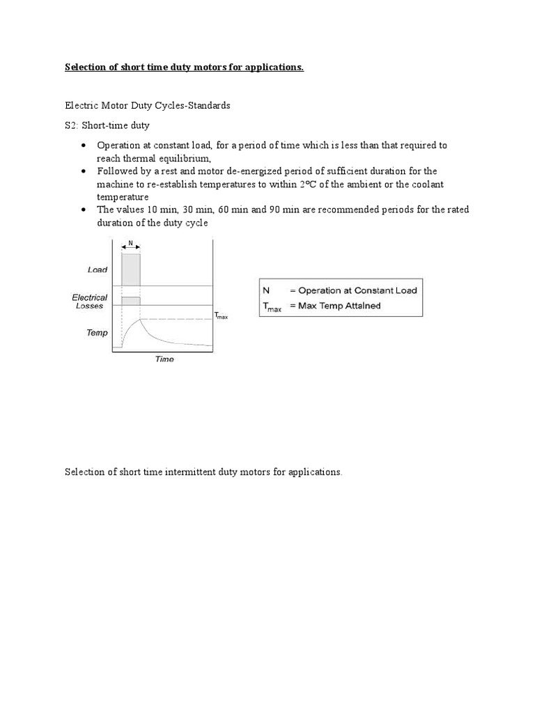 Selection of Short Time Duty Motors for Applications