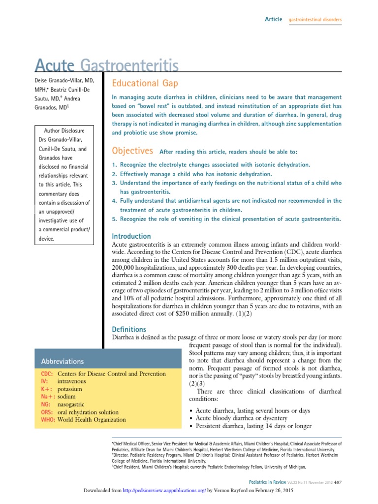 Acute Gastroenteritis PDF Diarrhea Probiotic