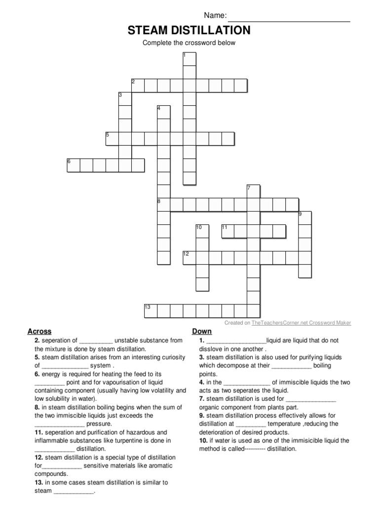Steam Distillation Complete The Crossword Below PDF