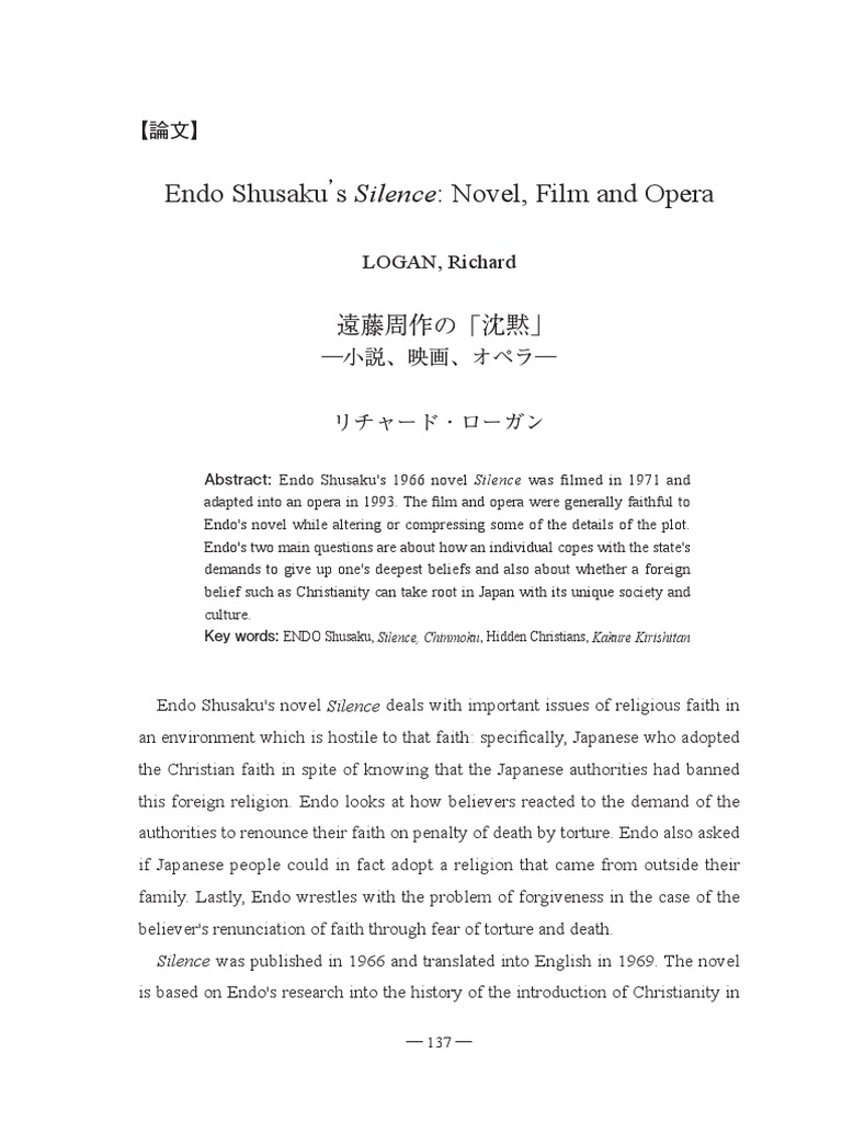 Endo's Silence Faith and PDF Religion And Belief Unrest