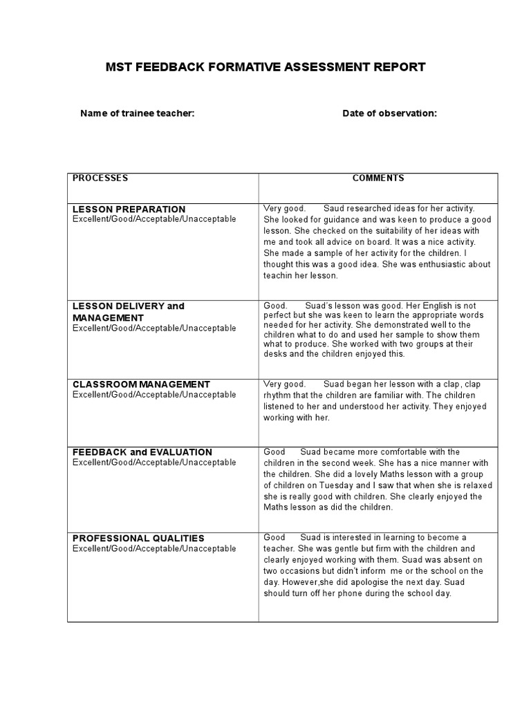 MST Formative Assessment Feedback Report | PDF | Educational Psychology ...