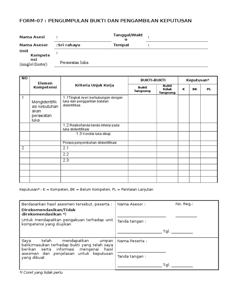 Formulir Pengambilan Keputusan Perawatan Luka | PDF | Karier & Perkembangan
