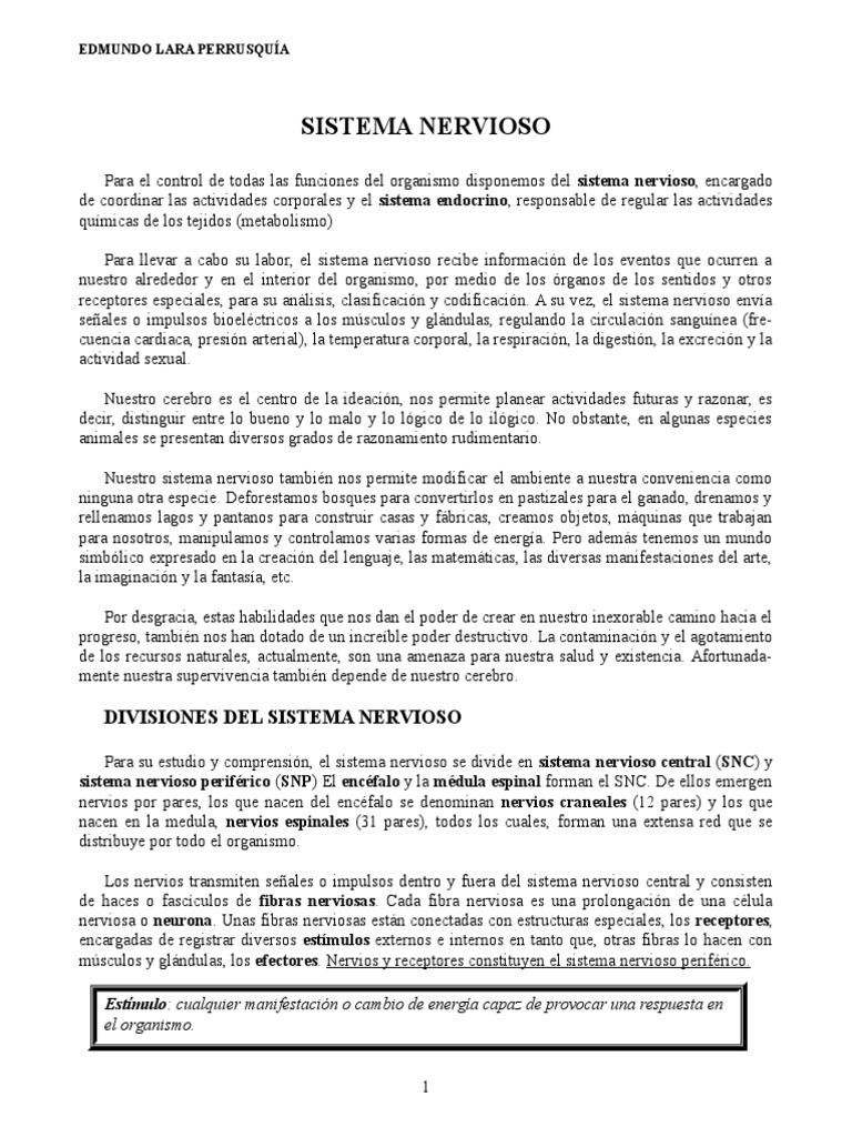 Estructura y Función del Sistema Nervioso | PDF | Axon | Mielina