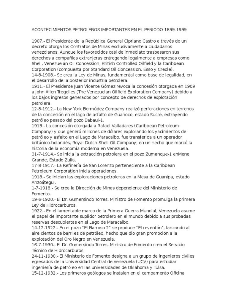 Línea de tiempo del petróleo en Venezuela | PDF | Industria petrolera ...