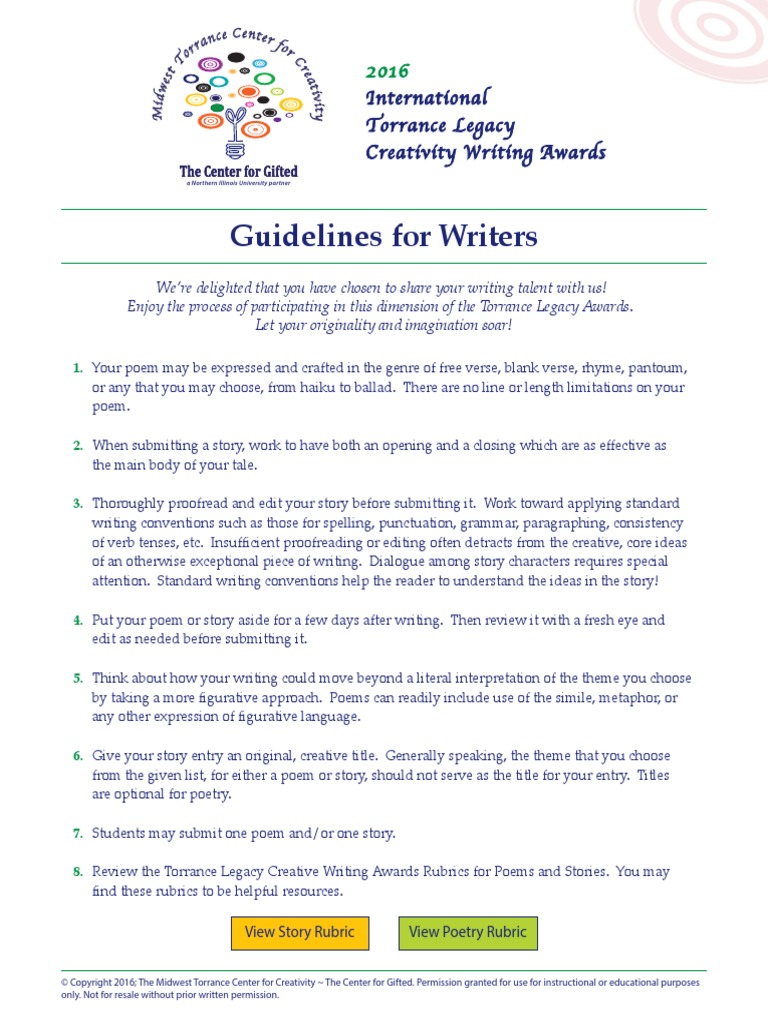 Guidelines For Writers: International Torrance Legacy Creativity ...