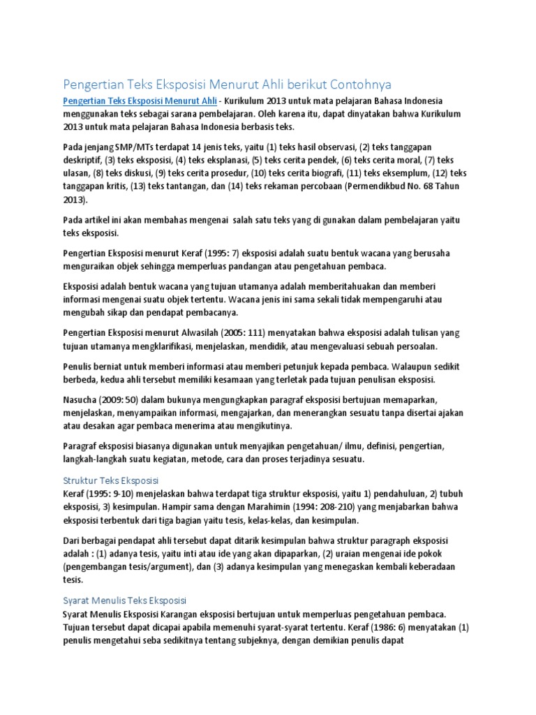 Pengertian Teks Eksposisi Menurut Ahli Berikut Contohnya Pdf