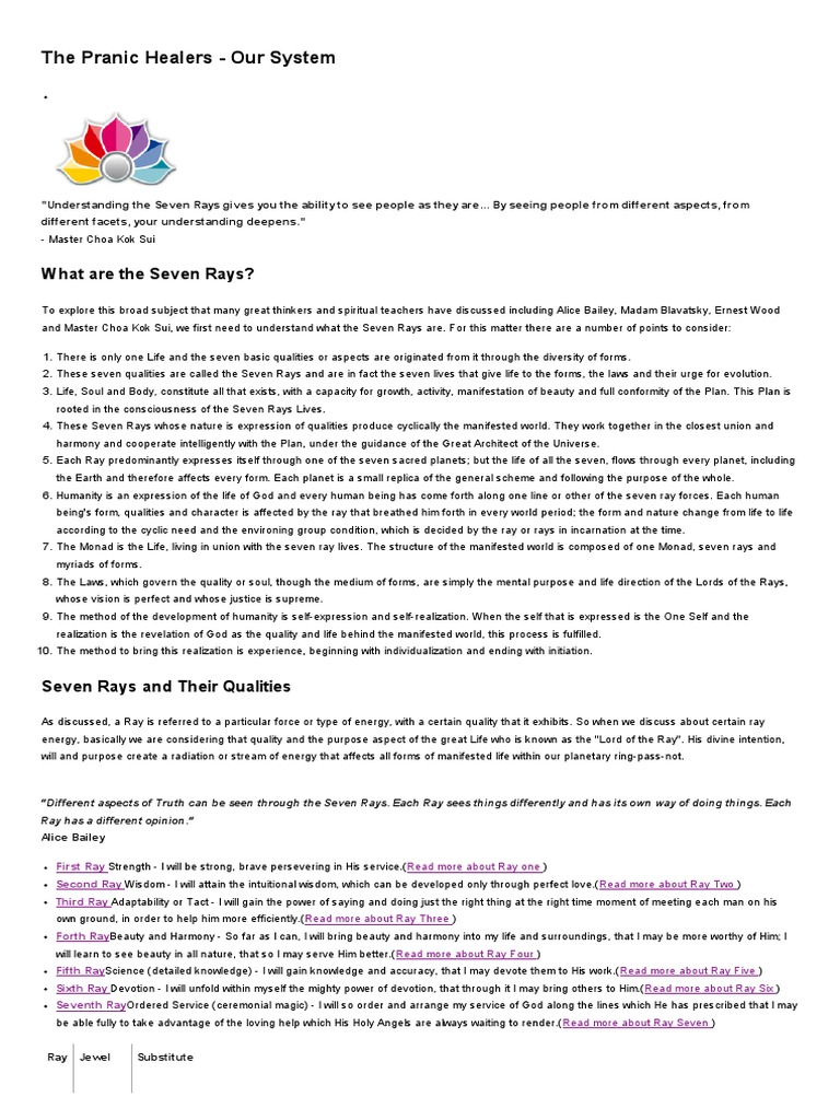 The Pranic Healers - Our System - Understanding The Seven Rays | PDF ...