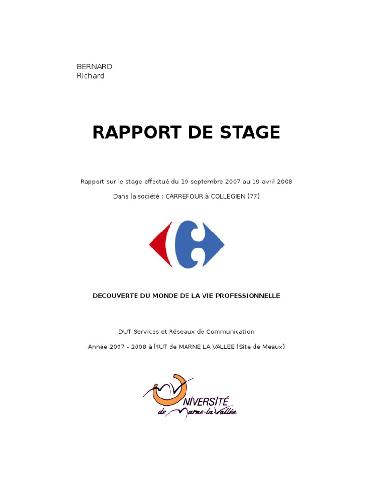 Rapport De Stage Carrefour Market Pdf Rapport de Stage Carrefour | PDF