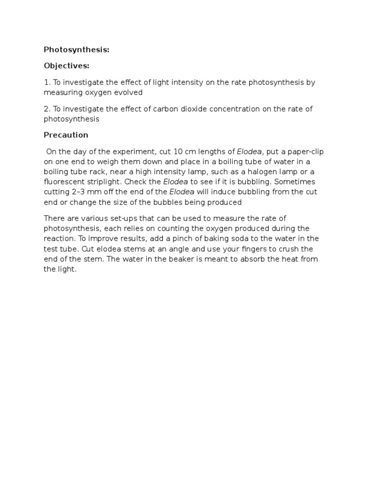 CAPE Bio Photosynthesis Lab PDF Sodium Bicarbonate Photosynthesis