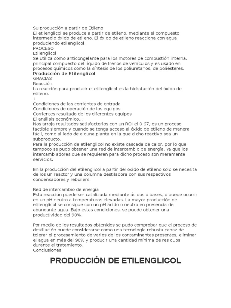 Producción y síntesis de etilenglicol | PDF | Sustancias químicas | Química