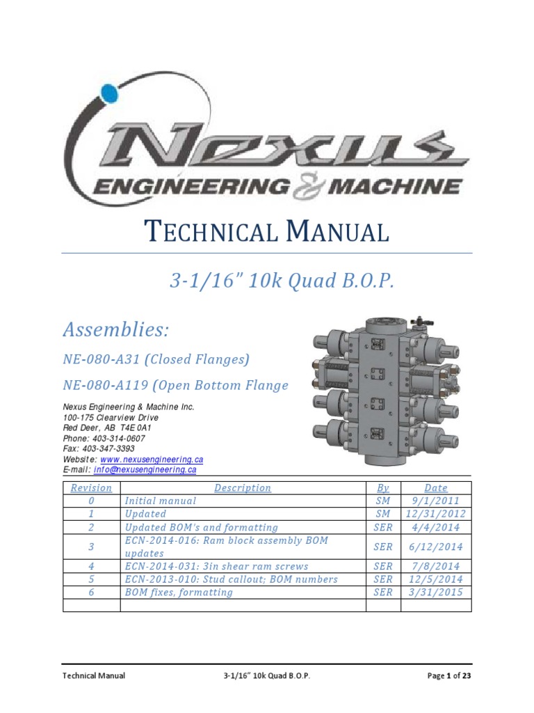 BOP Manual Nexus 3in 10K Quad - REV 6 | Download Free PDF | Gas ...