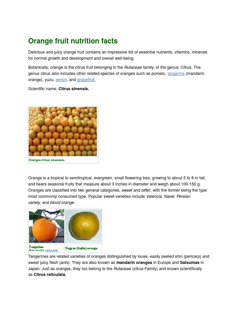 Orange Fruit Nutrition and Benefits | PDF | Orange (Fruit) | Citrus