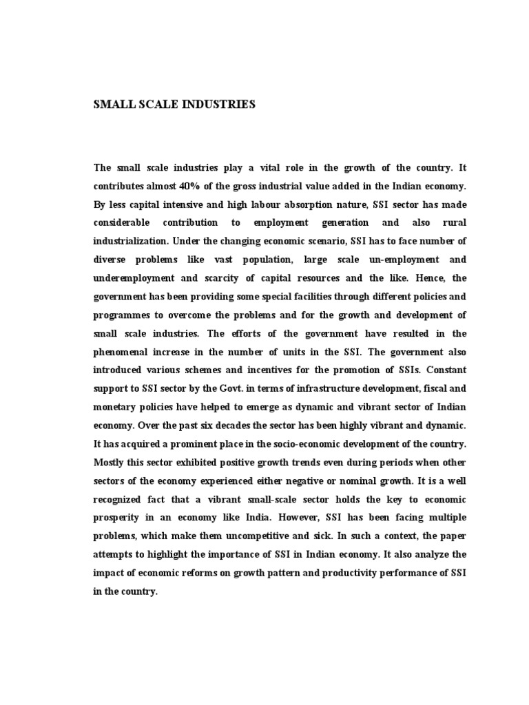 Importance of Small Scale Industries in India | PDF | Economy Of India ...