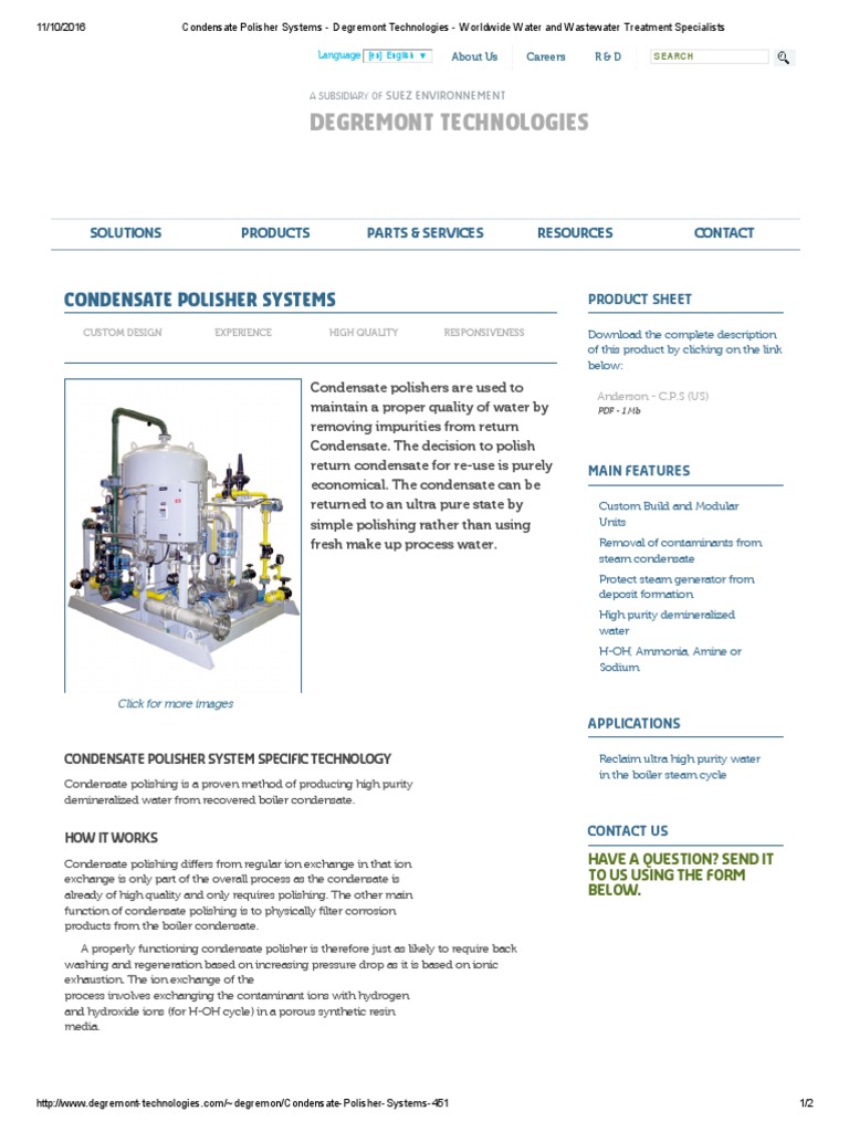 01condensate Polisher Systems Degremont Technologies Worldwide