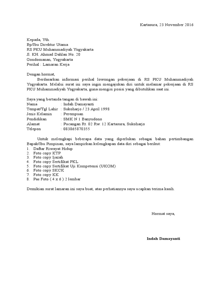 Contoh Surat Lamaran Kerja Sederhana