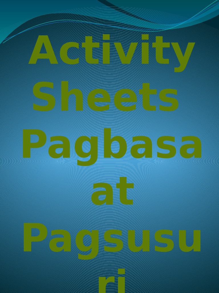 Activity Sheets Sa Pagbasa at Pagsusuri