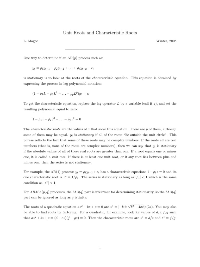 Unit Roots and Characteristic Roots: T 1 T 1 2 T 2 P T P T | PDF