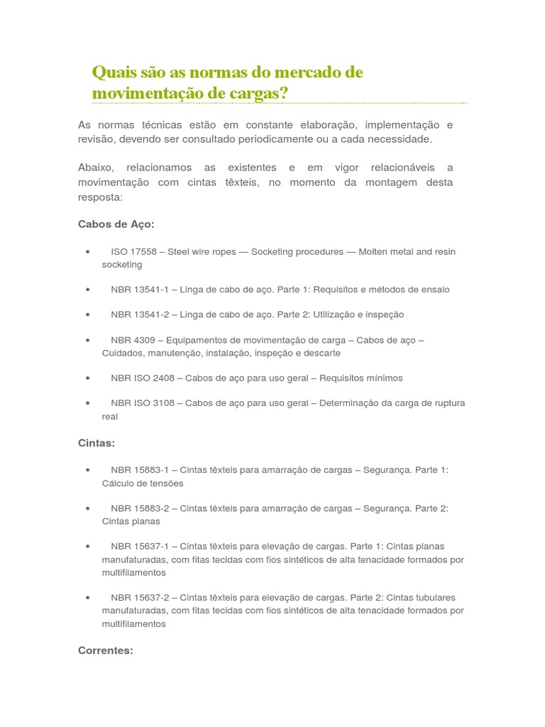 Normas ABNT Movimentação de Cargas | PDF
