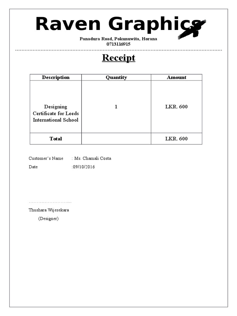 Raven Graphics Receipt for Design Services | PDF | Home & Garden