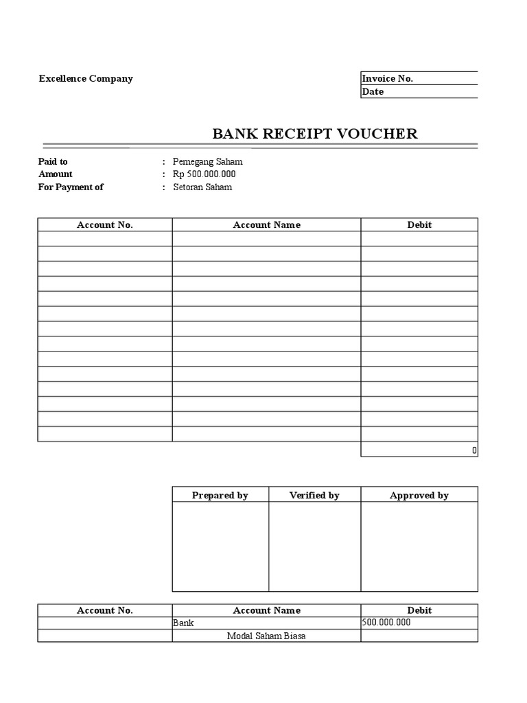 Bank Receipt Voucher Debits And Credits Payments