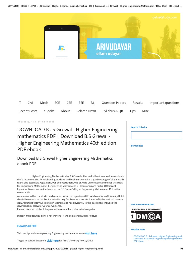 Advanced mathematics for engineering pdf