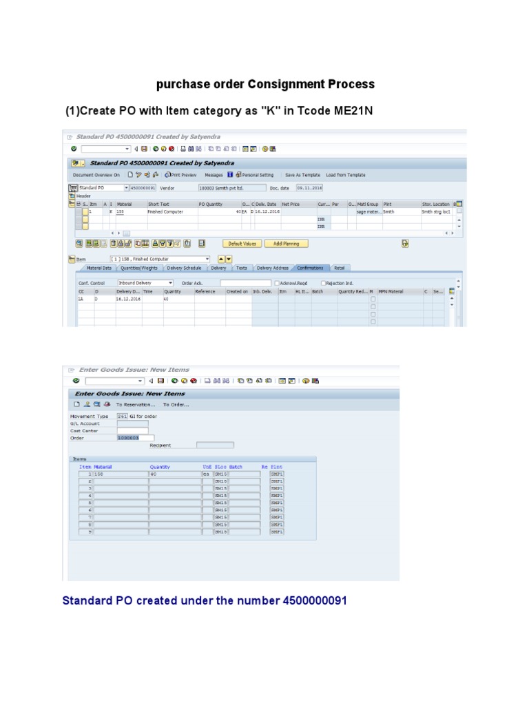 Purchase Order Consignment Process (1) Create PO With Item Category As