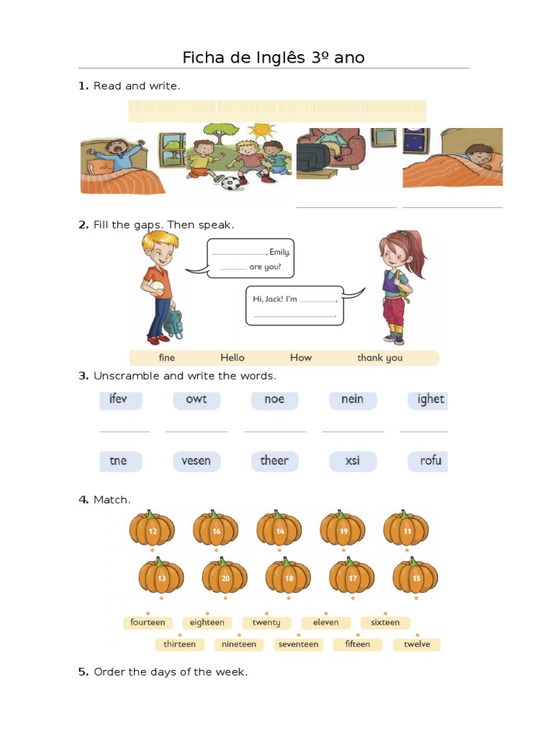 Ficha de Inglês 3º Ano | PDF