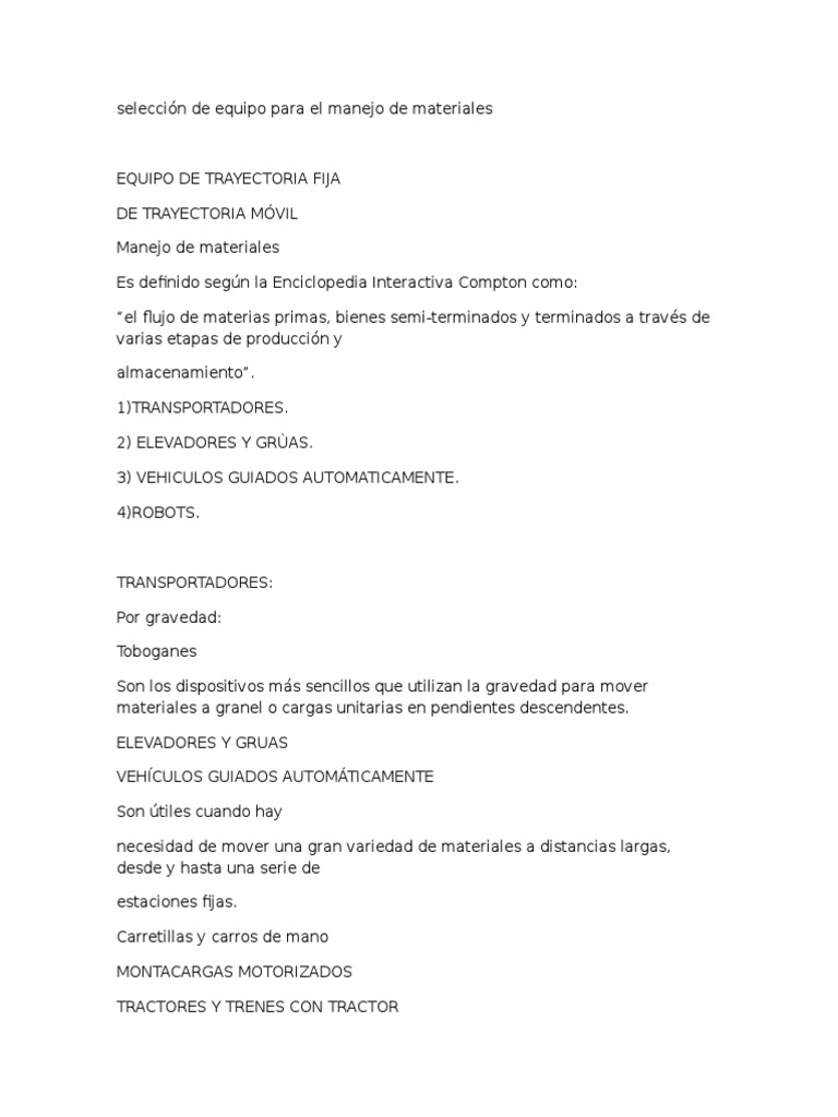 Selección de Equipo para El Manejo de Materiales | PDF | Máquina ...
