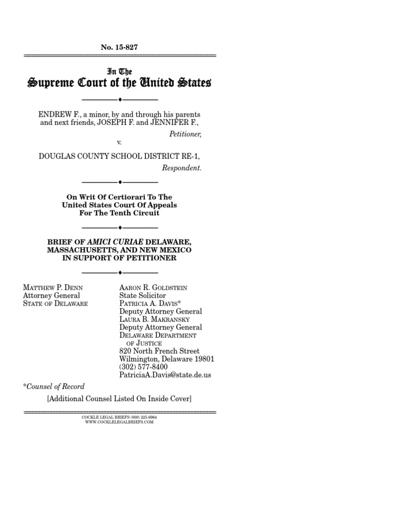 Endrew F V Douglas County School District No 15 827 | PDF ...