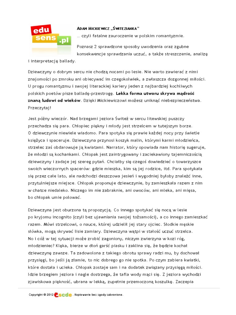 świtezianka Jaki To Gatunek Literacki