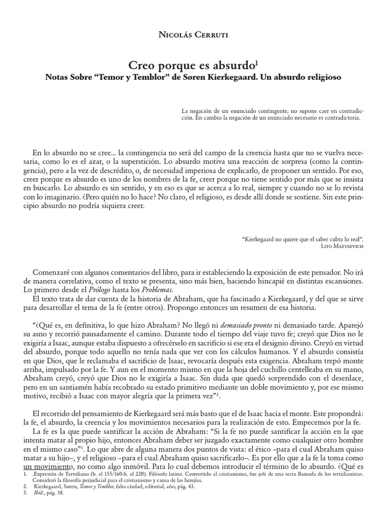 Resumen de Temor y Temblor de Kierkegaard sobre la historia de Abraham