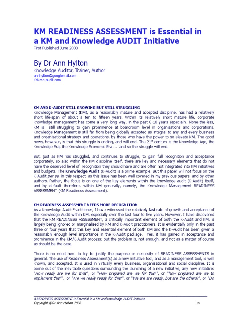KM Readiness Assessment Is Essential in A KM and Knowledge AUDIT ...