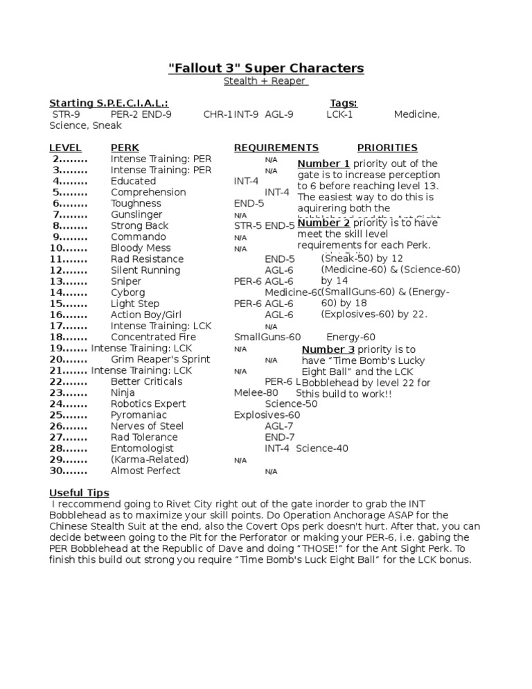 Fallout 3 Stealth Commando Build Guide | PDF