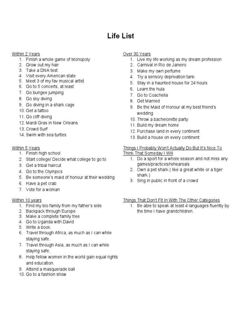 Lifelisttemplate Marissawestfall | PDF