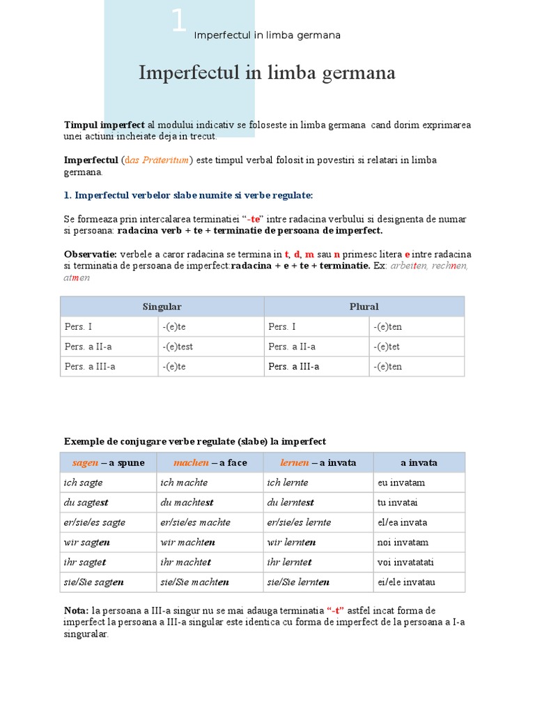 Imperfectul in Limba Germana | PDF