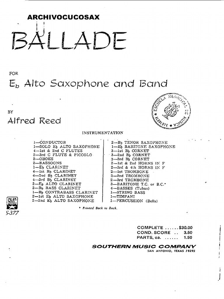 Ballade Alfred Reed (Sax, Banda e Piano) PDF