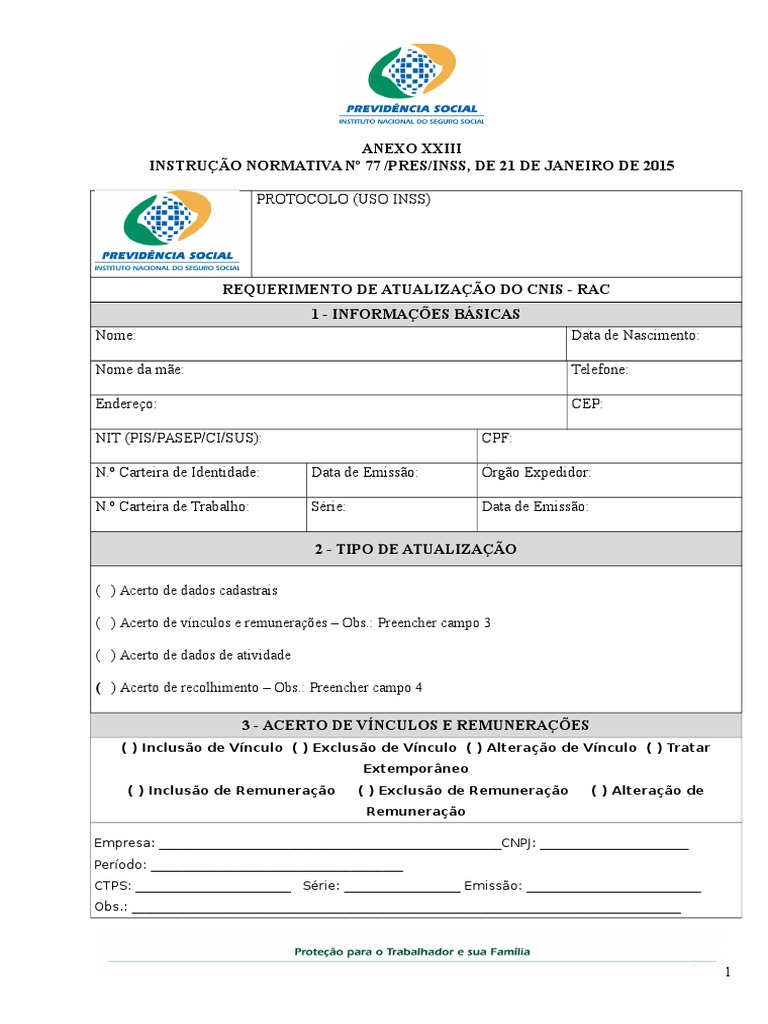 Atualização do CNIS - Anexo XXIII INSS | PDF