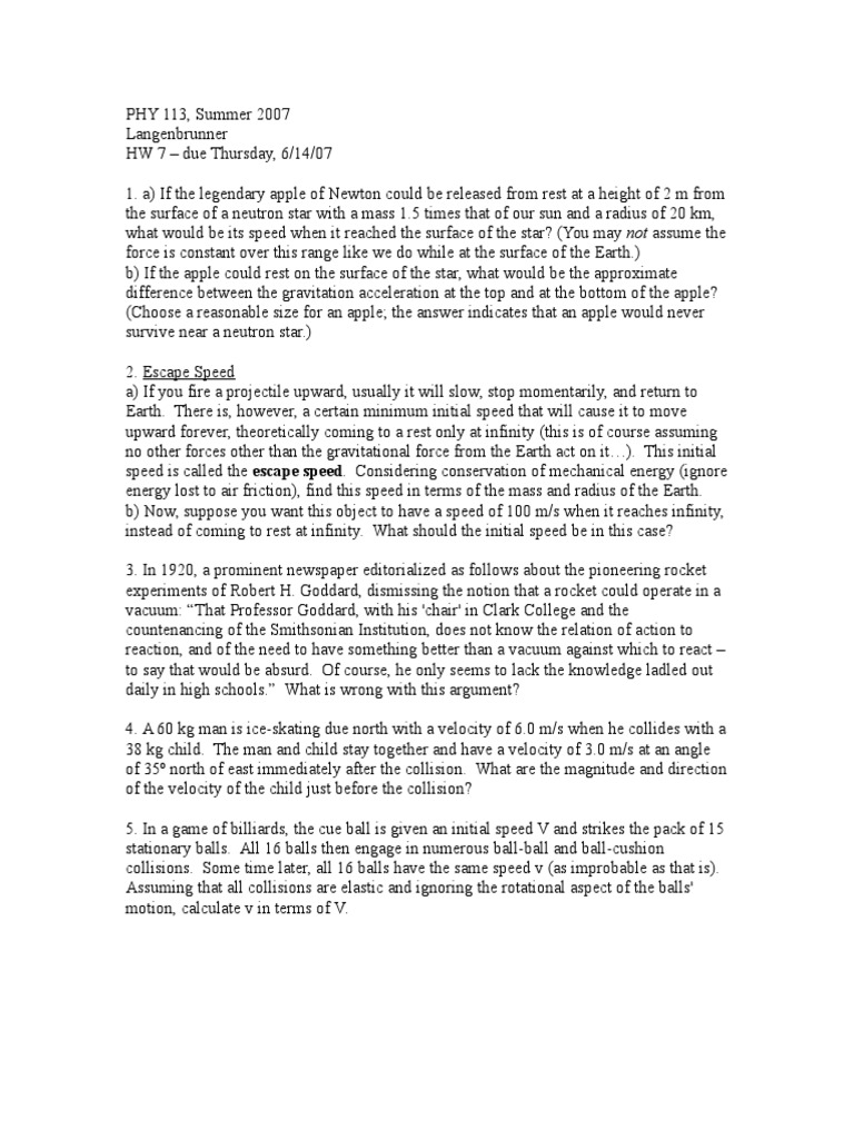 PHY 113 Homework 7 Overview | PDF