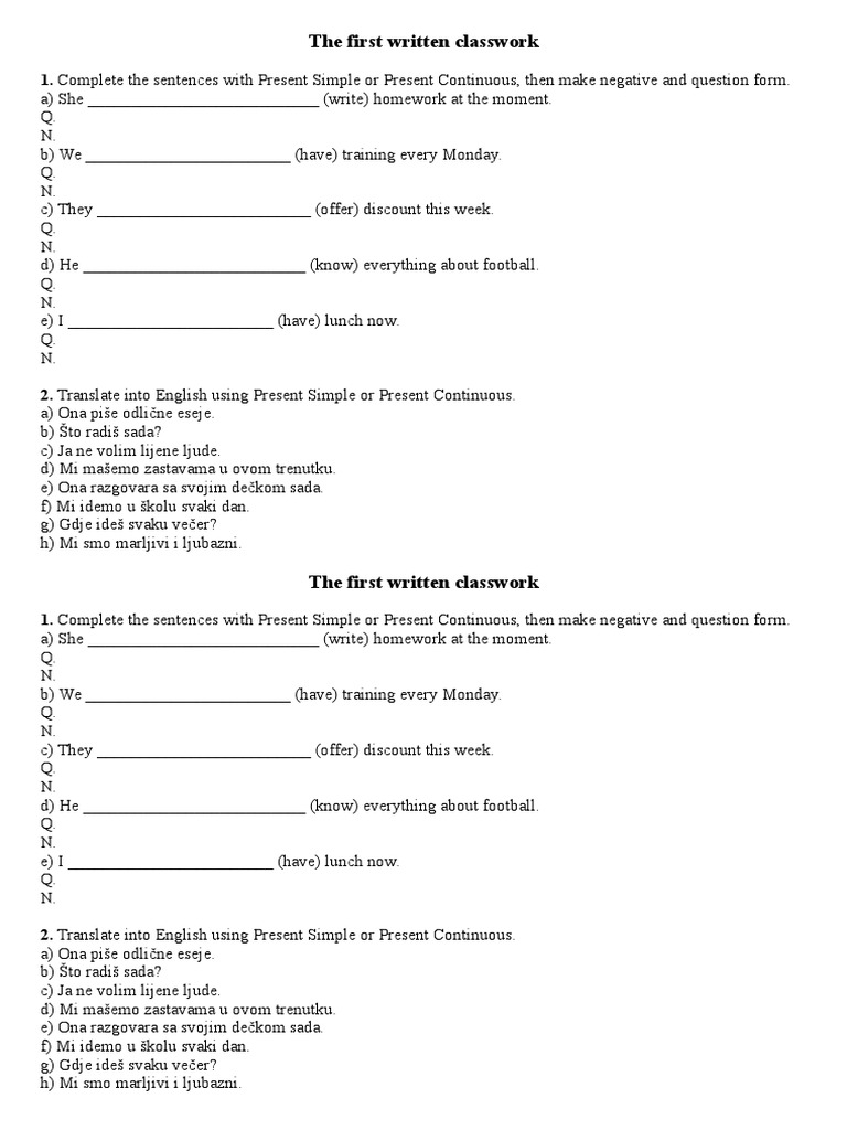 Present Simple vs Continuous Exercises | PDF