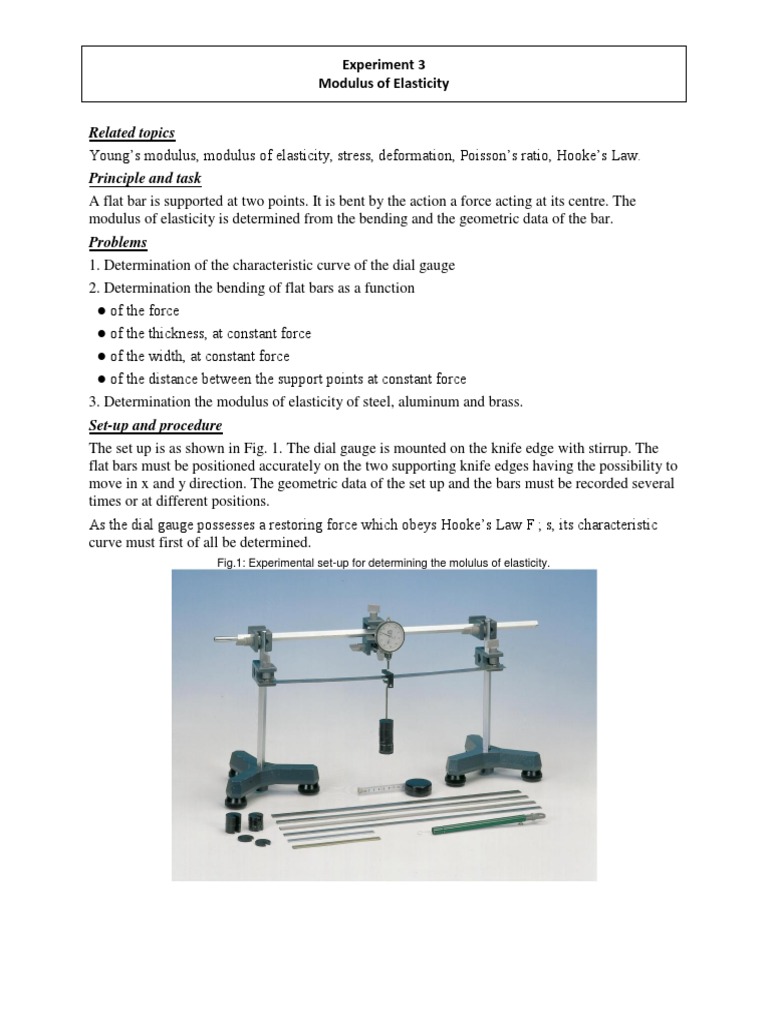 EXOERIMENT 3 Modulus of Elasticity PDF | PDF | Elasticity (Physics) | Force
