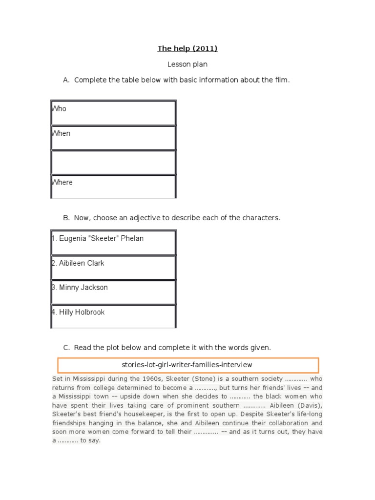 The Help Lesson Plan