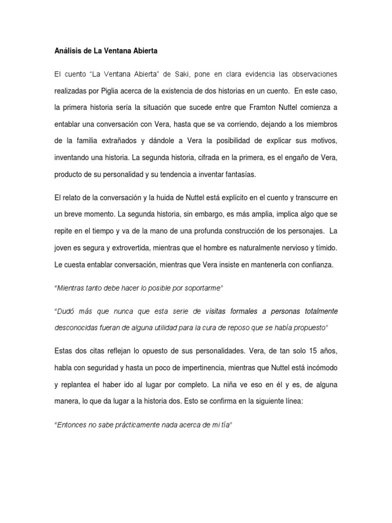 Analisis Del Cuento La Ventana de Saki