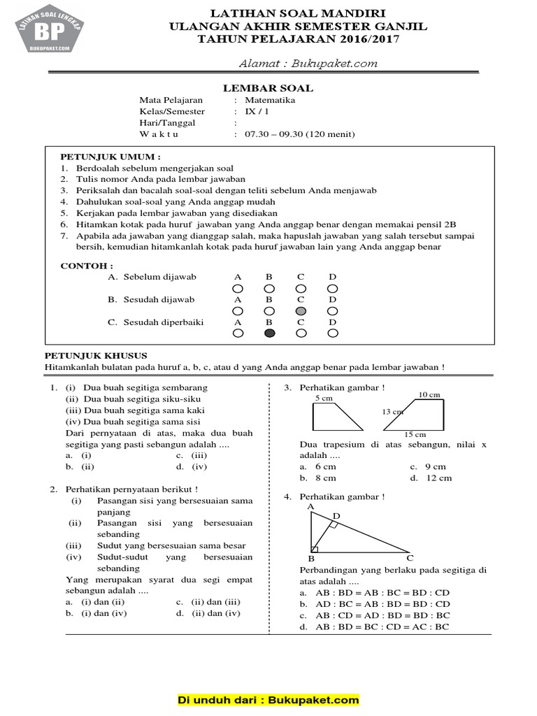 Latihan Soal UAS Matematika Kelas 9 Semester ganjil.pdf