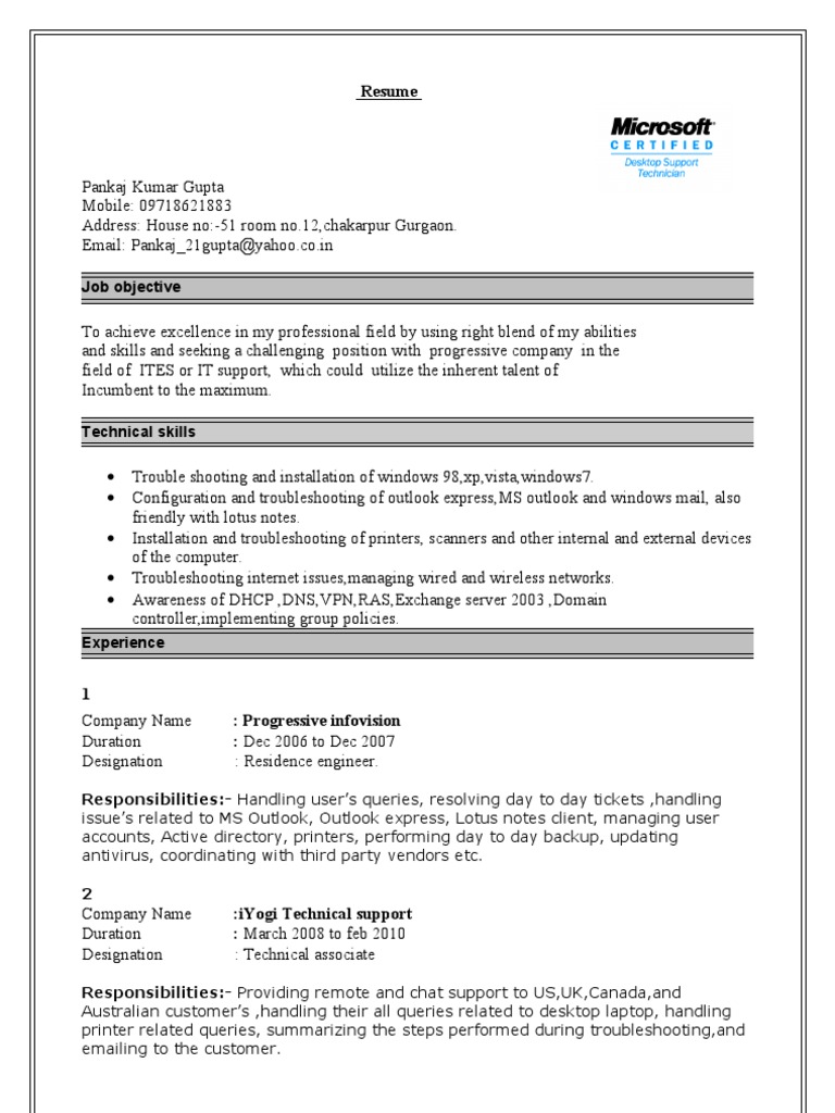 Resume: Job Objective | PDF