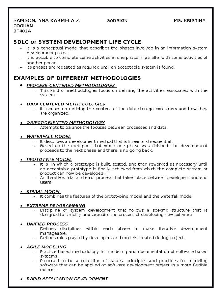 SDLC or System Development Life Cycle: Samson, Yna Karmela Z | PDF