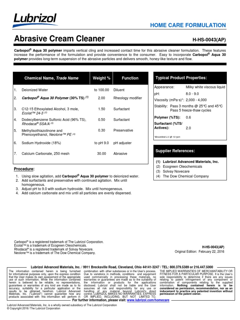 HHS0043 AP Abrasive Cream Cleaner PDF Trademark Surfactant