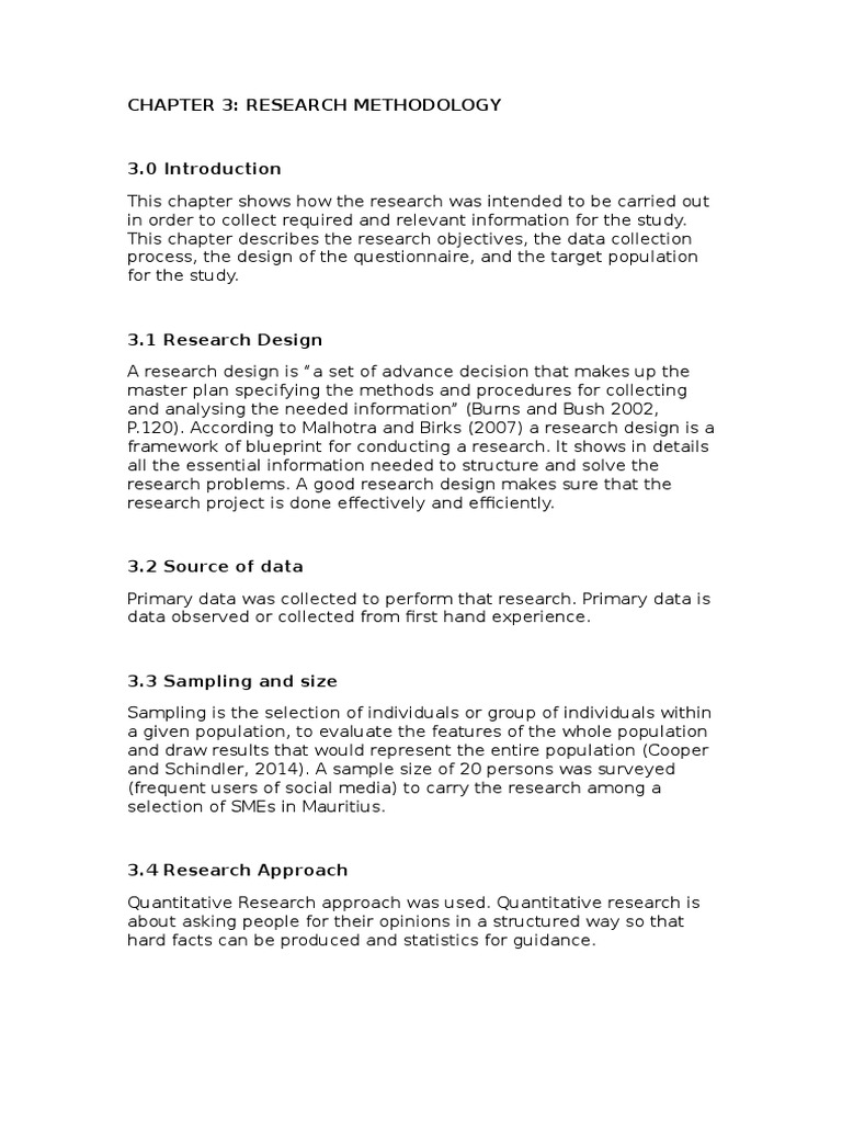 summary of chapter 3 in a research proposal