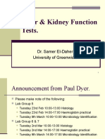 Liver & Kidney Function Tests.: Dr. Samer El-Daher University of Greenwich