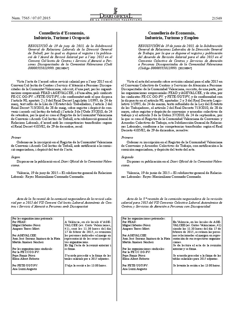 Tablas Salariales Convenio Valencia CEE PDF